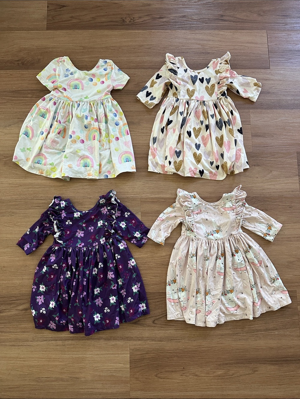 Mila & Rose 3T Girls' Pastel Rainbow & Heart Printed Casual Dress - Multicolor